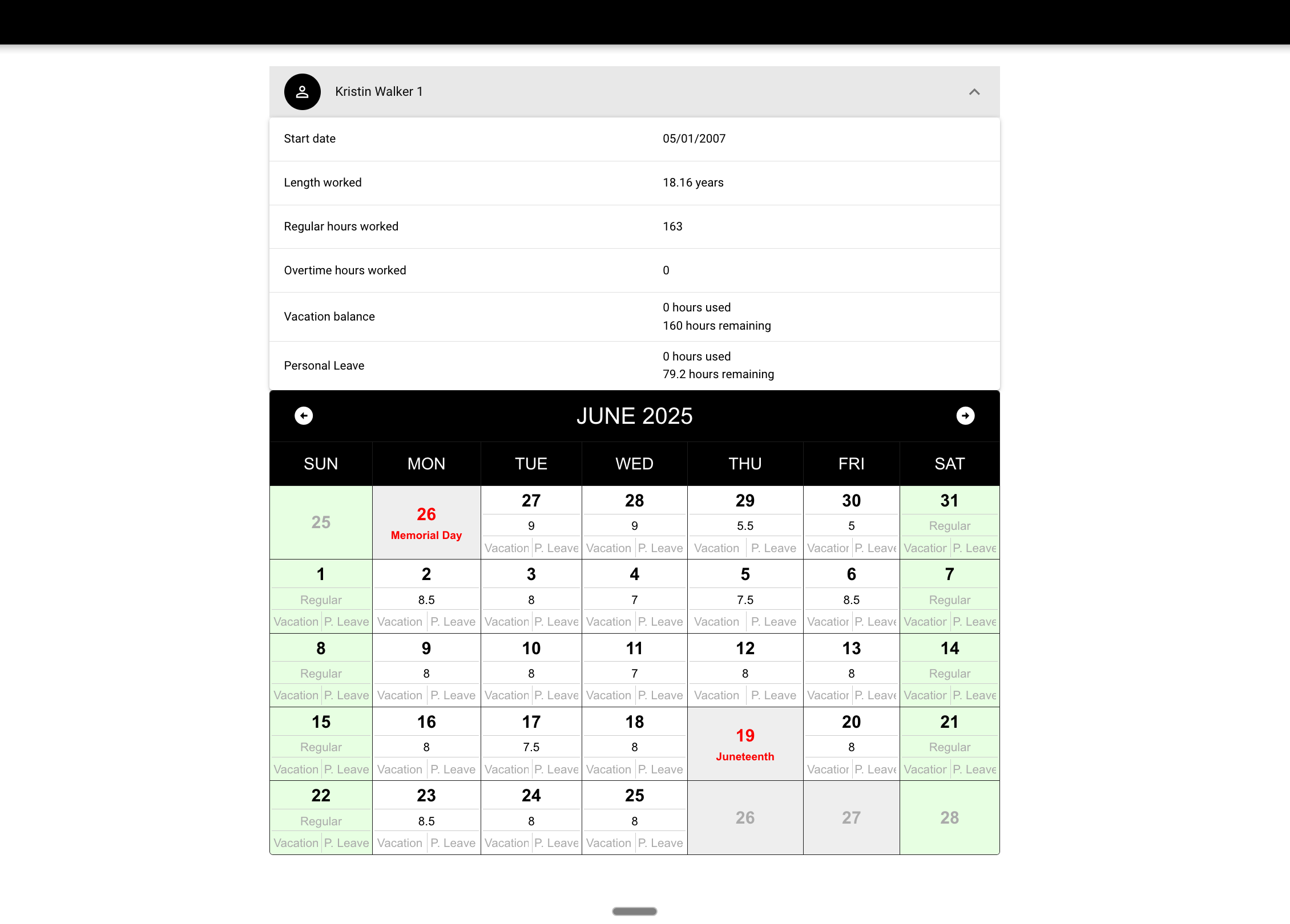 Detailed Employee View